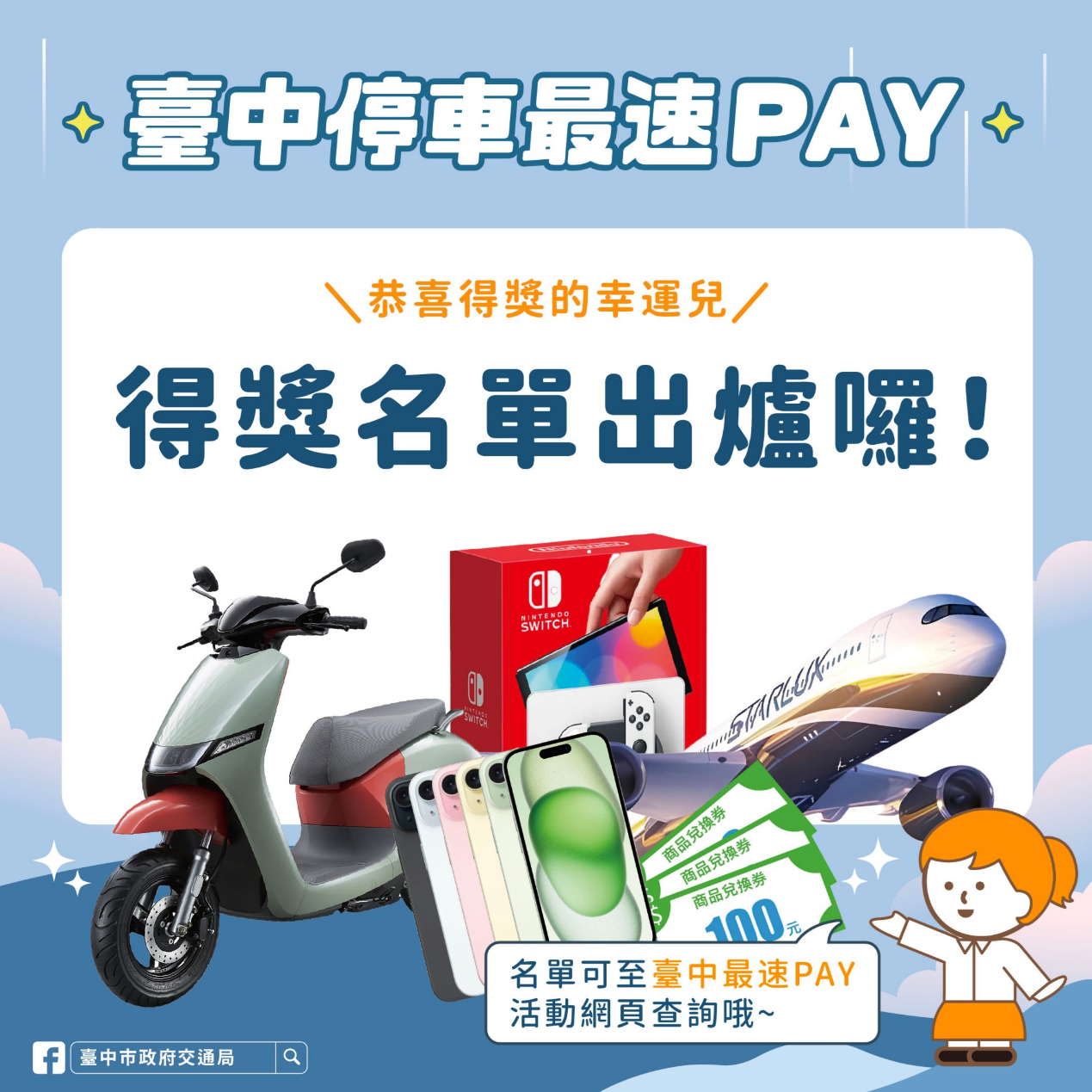 台中停車最速pay活動中獎名單出爐